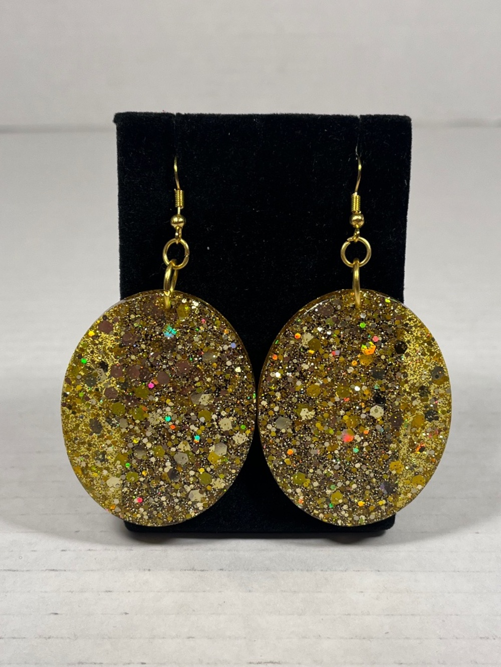 Gold Glitter Resin Dangle Earrings Oval